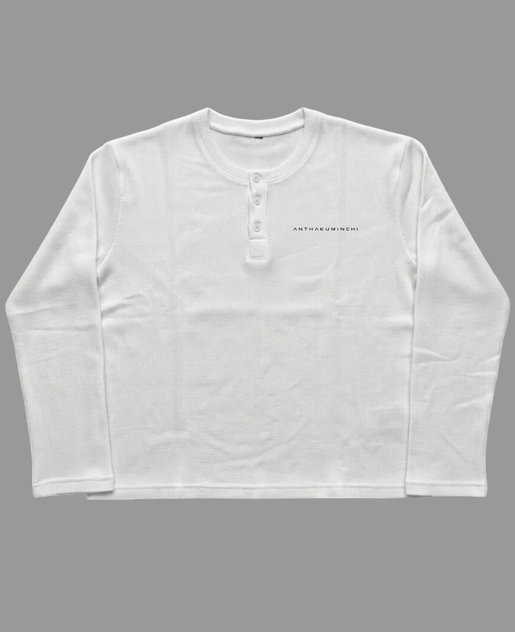 White Henley waffle knit Front Design