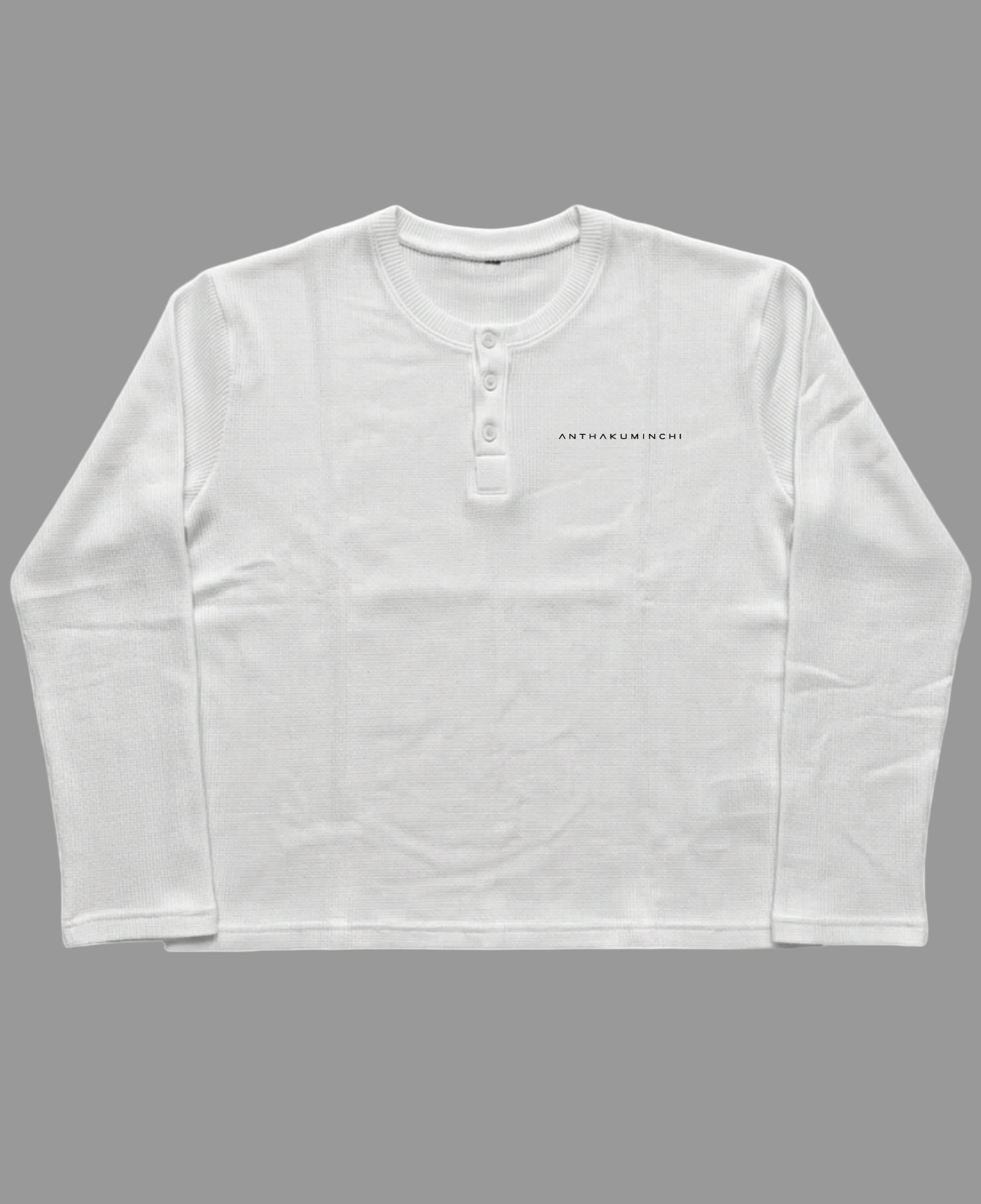White Henley waffle knit Front Design